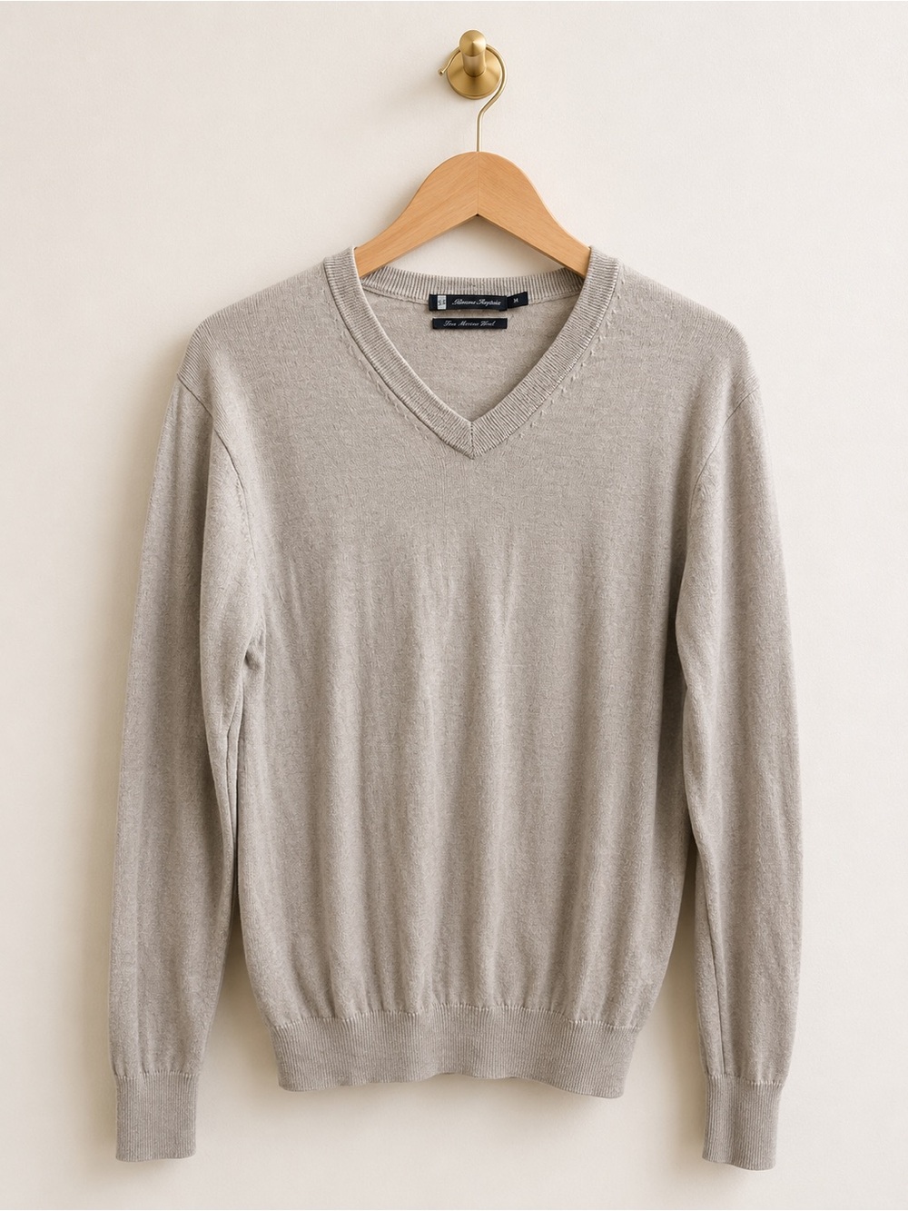 Bruno Ferraro Fine Merino Wool V-Neck Sweater Men’s M Beige